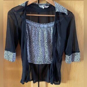 Vintage Cami Tank Top Cardigan Set Animal Print Sheer Mob Wife Aesthetic Vibe XS